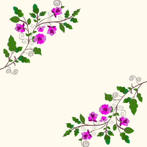 a decorative floral design with two clusters of pink flowers and green leaves