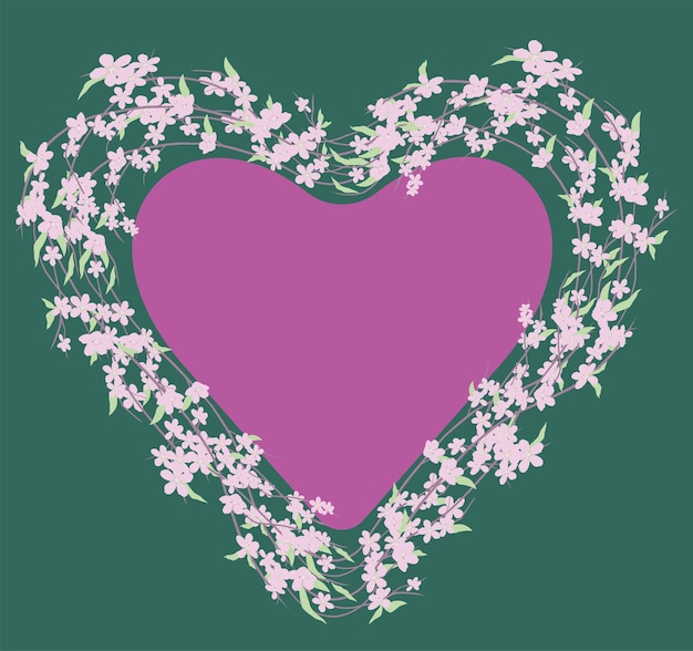 Vector decorative floral heart shape from flowering branches of cherry tree