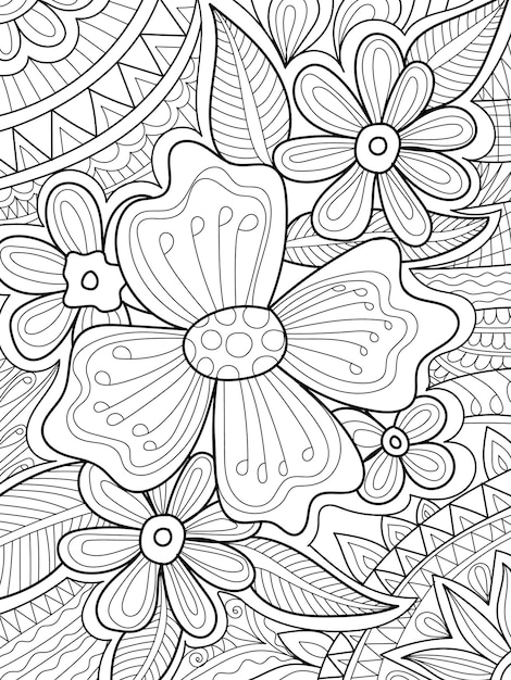 Decorative floral henna design coloring book page illustration