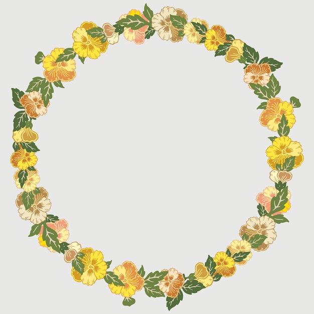 Decorative floral wreath from yellow vintage pansies flower