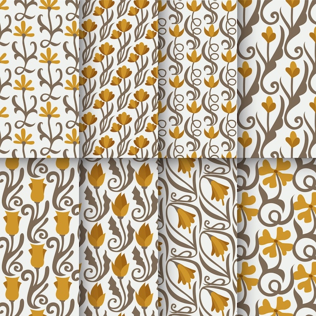 Decorative flowers in art nouveau seamless pattern, vintage, old, retro style.