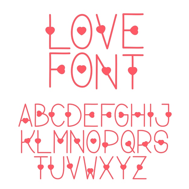 Decorative font love the alphabet with a heart letters uppercase