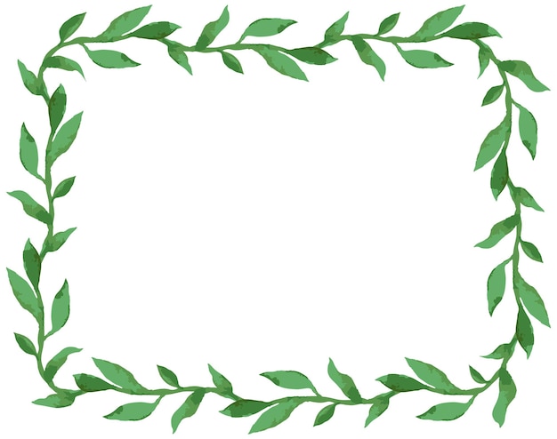 Decorative frame from watercolor delicate twigs with green leaves