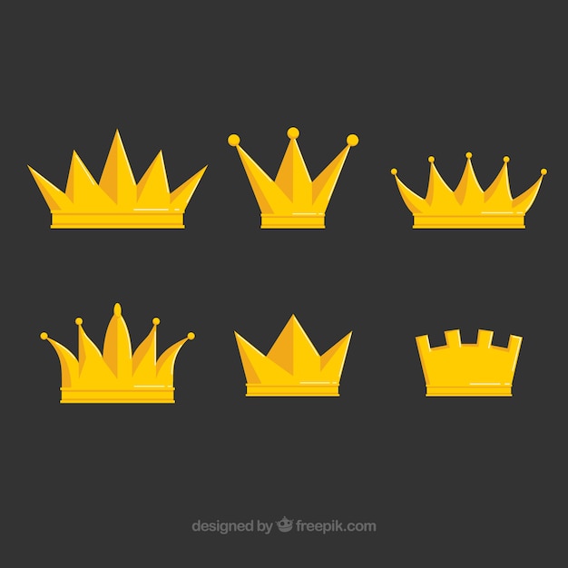 Decorative gold crowns in flat design