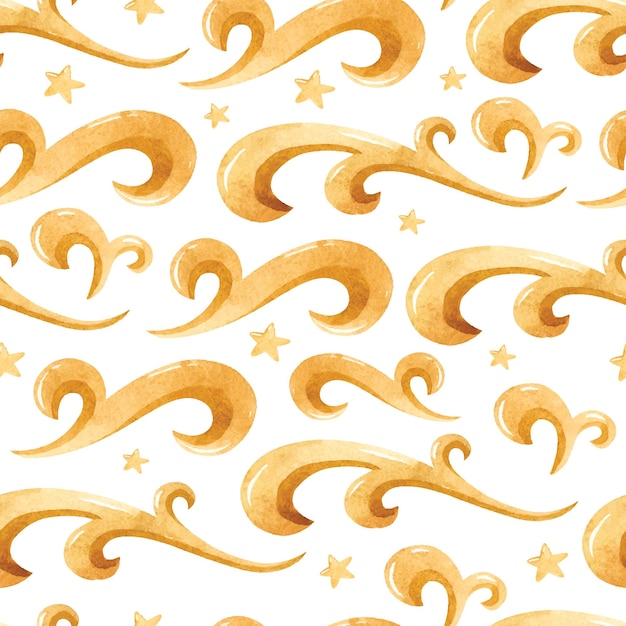 Decorative golden elements watercolor seamless pattern