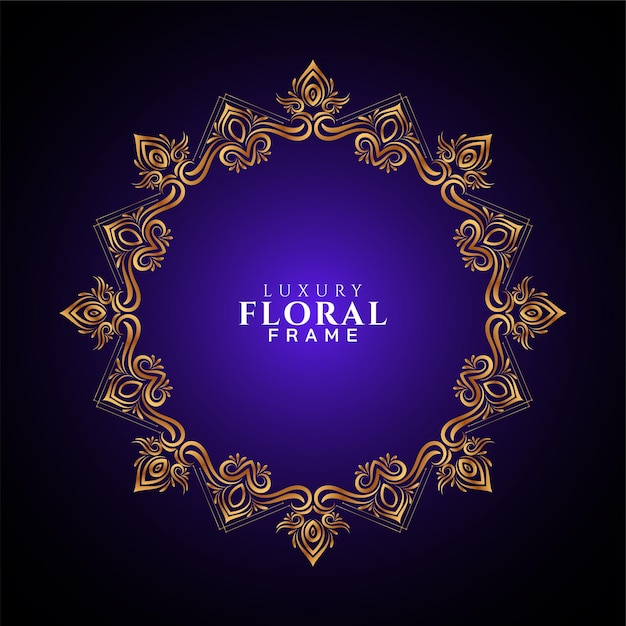 Decorative golden frame design violet background