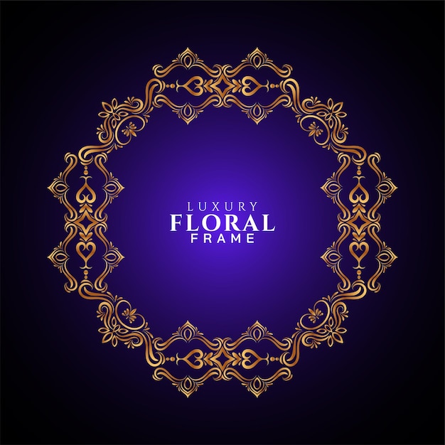 Decorative golden frame design violet background