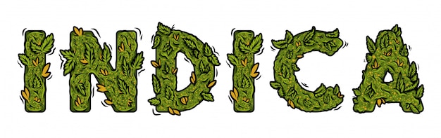 Decorative green marijuana font with Isolated lettering design.