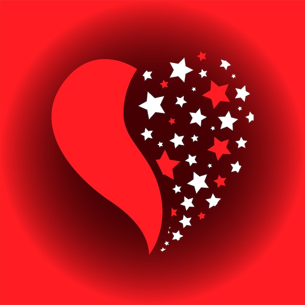 Vector decorative heart with stars on a red gradient background