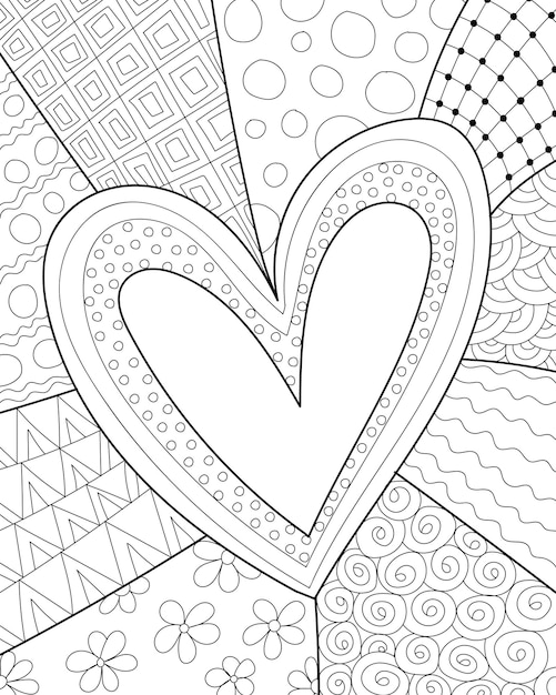 Decorative henna design heart coloring book page for adults