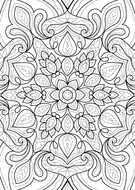 Decorative henna style mandala design coloring book page illustration