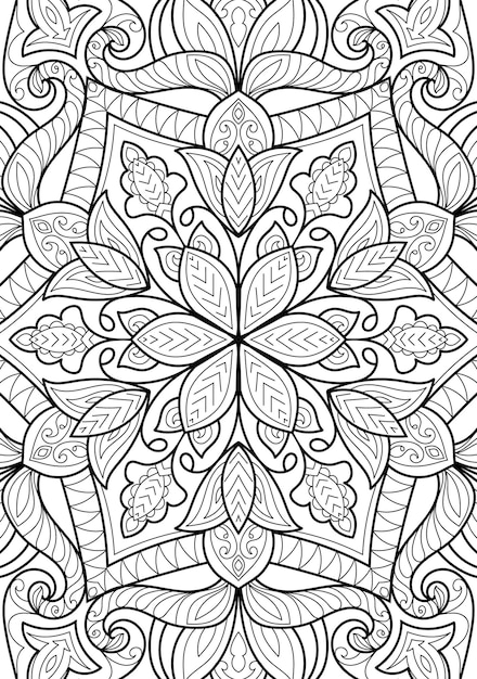 Decorative henna style mandala design coloring book page illustration