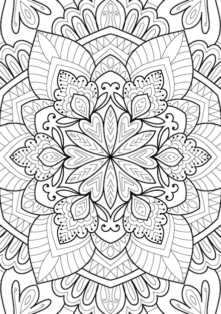 Decorative henna style mandala design coloring book page illustration