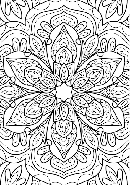 Decorative henna style mandala design coloring book page illustration