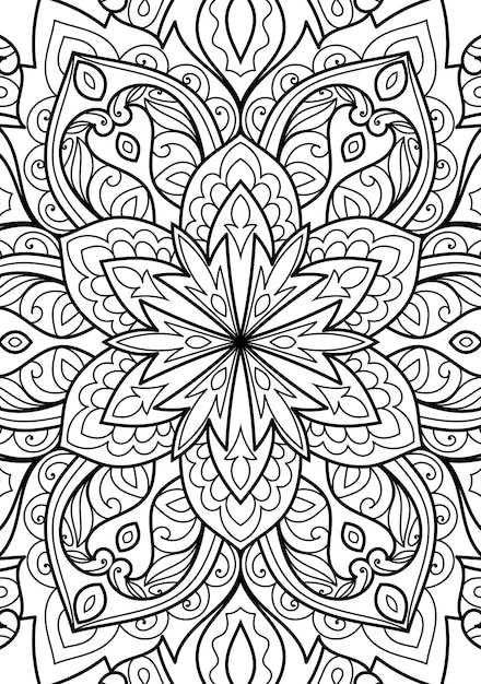 Decorative henna style mandala design coloring book page illustration