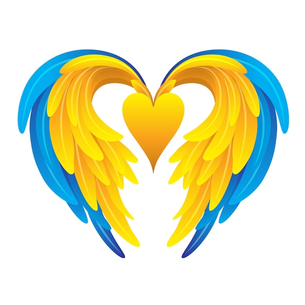 Decorative icon with yellowblue wings and heart