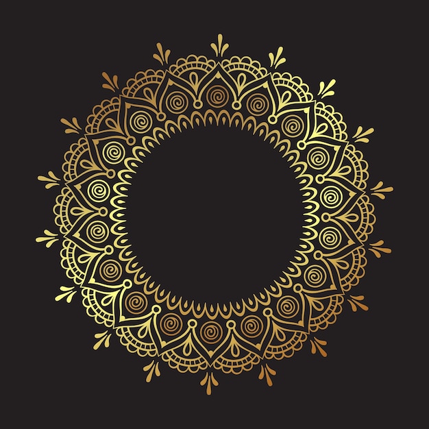 Vector decorative indian round lace ornate gold mandala isolated over black background art frame design vector illustration