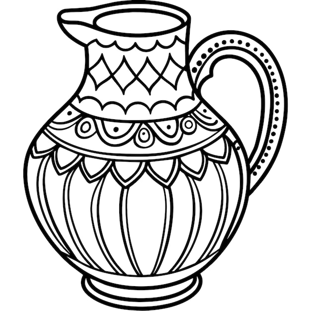 Vector decorative jug illustration black and white