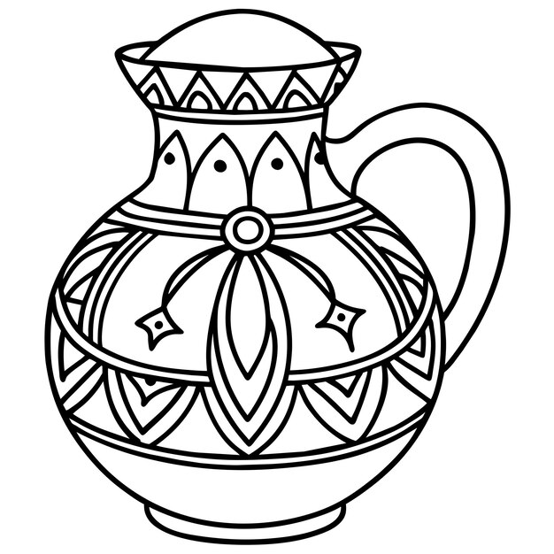 Vector decorative jug illustration black and white