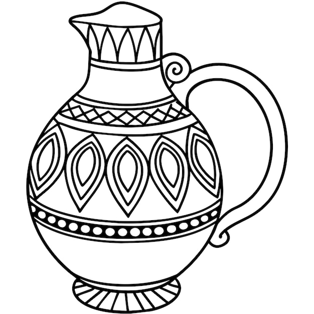 Vector decorative jug illustration black and white