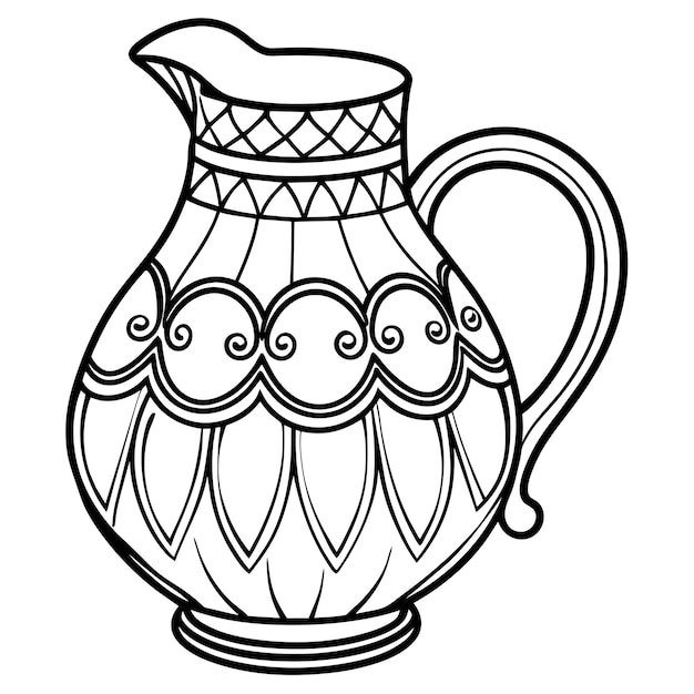 Vector decorative jug illustration black and white