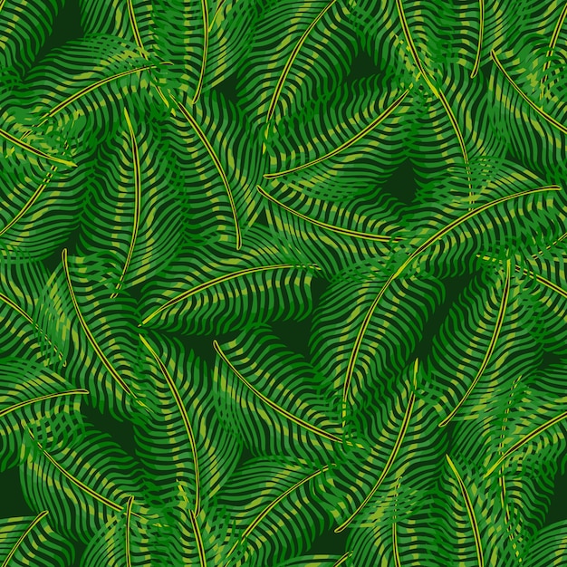 Decorative jungle seamless pattern with random green fern leaf silhouettes. Nature doodle ornament.