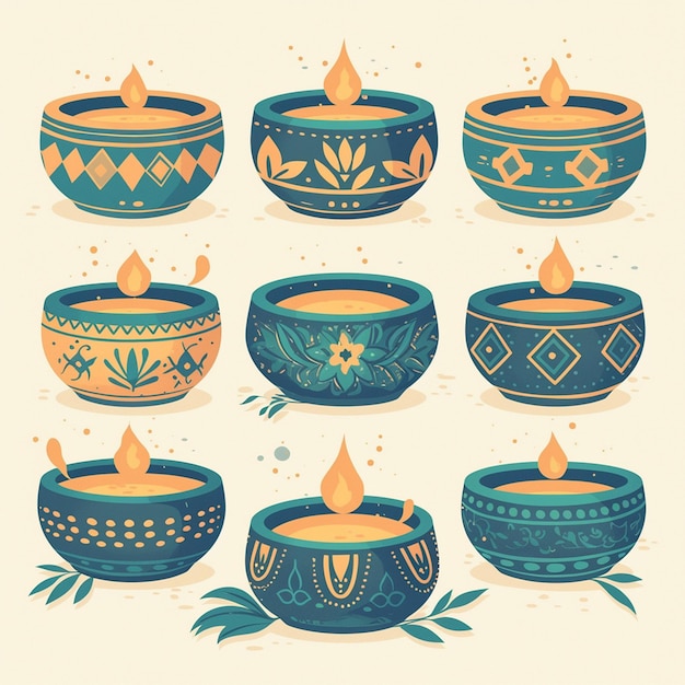 Vector decorative kalash pots used in rituals