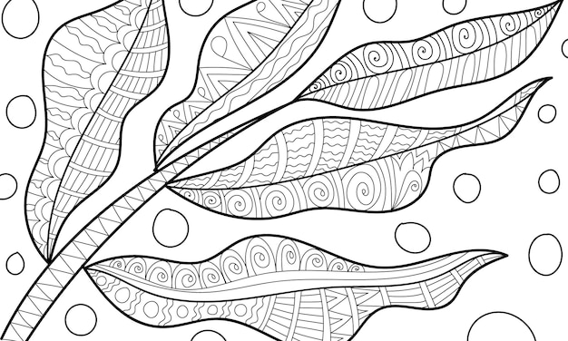 Decorative leaves coloring book page illustration