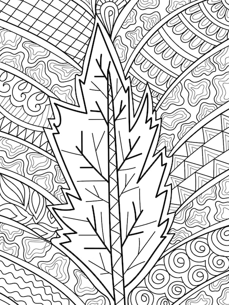 Decorative leaves coloring book page with henna mehndi style