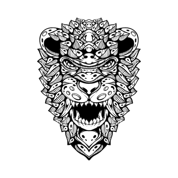 decorative line drawing of a lion head