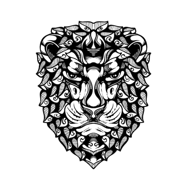 decorative line drawing of a lion head