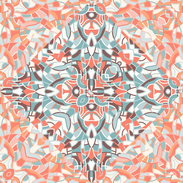 Decorative linear kaleidoscope mosaic ornament Abstract shapes seamless pattern