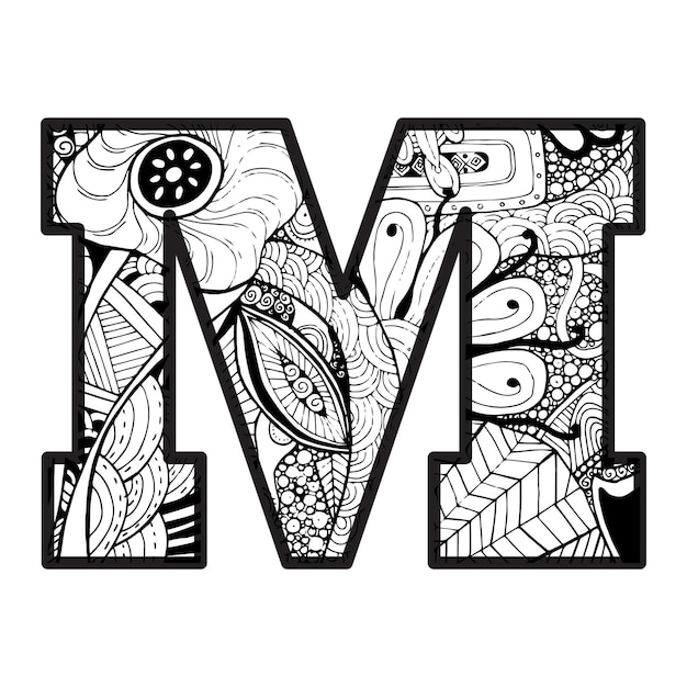 Decorative M Letter Coloring Page &amp; KID