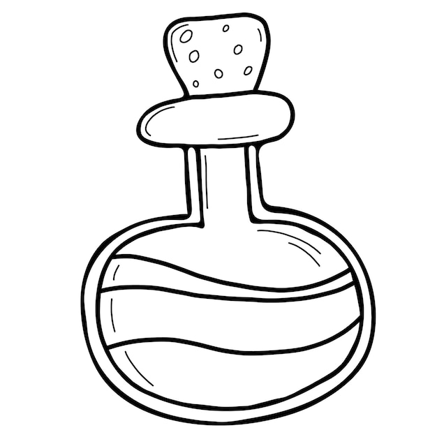 Decorative magic potion bottle Vector linear doodle style Isolated element Outline drawing