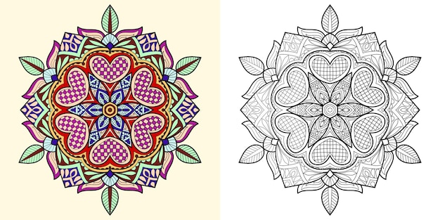 Decorative mandala coloring book page illustration