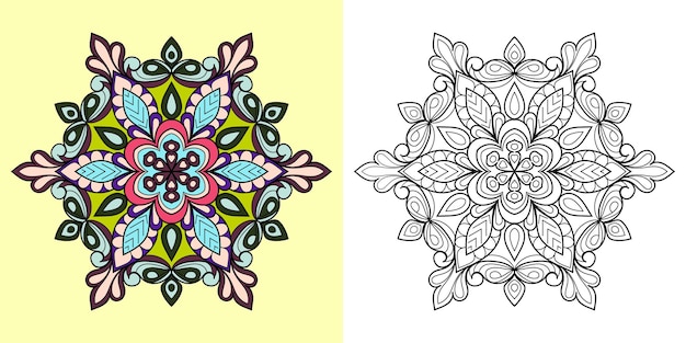 Decorative mandala coloring book page illustration