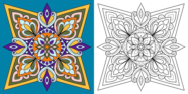 Decorative mandala coloring book page illustration