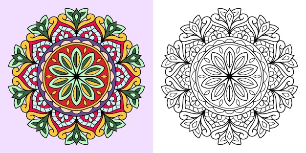 Decorative mandala coloring book page illustration