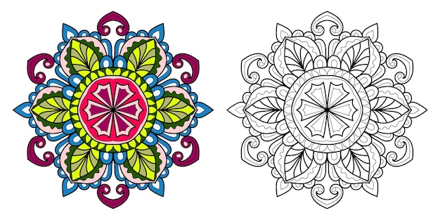 Decorative mandala coloring book page illustration