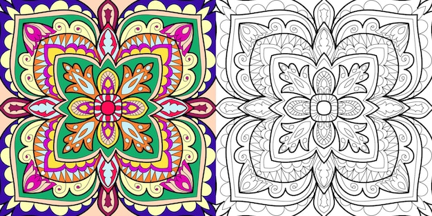 Decorative mandala coloring book page illustration