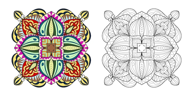 Decorative mandala coloring book page illustration