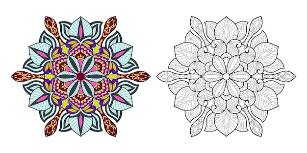 Decorative mandala coloring book page illustration