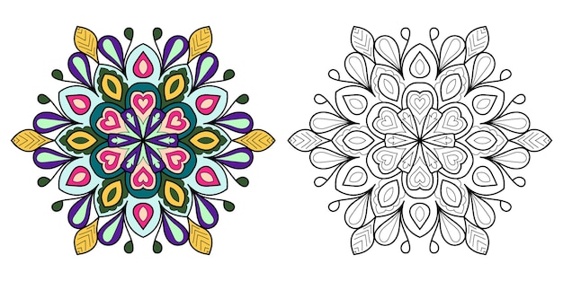 Decorative mandala coloring book page illustration