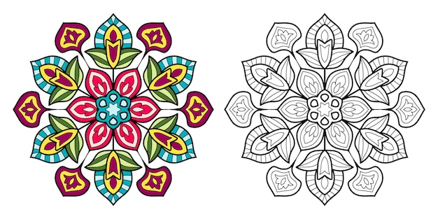 Decorative mandala coloring book page illustration