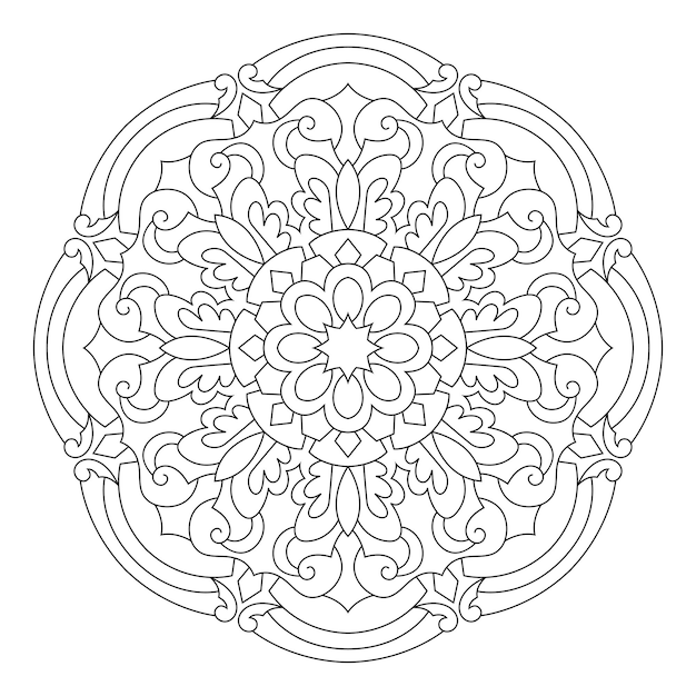 Decorative mandala Coloring page. Anti-stress coloring book page for adults. Black and white mandala