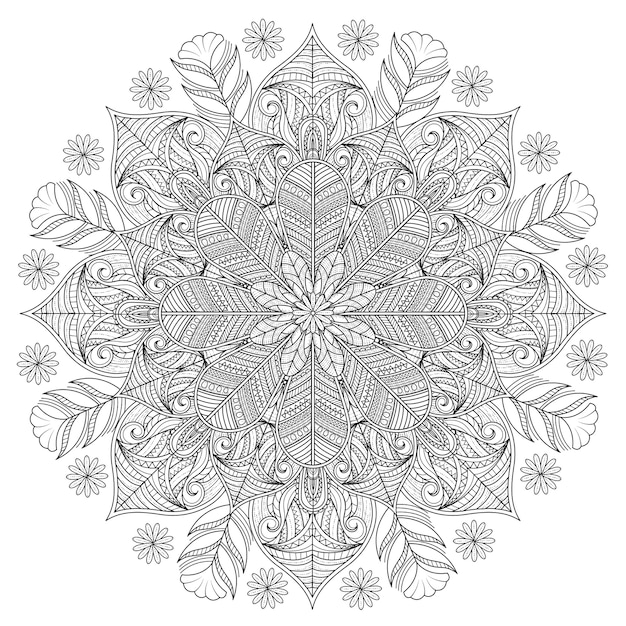 Decorative Mandala ornament with outline floral design