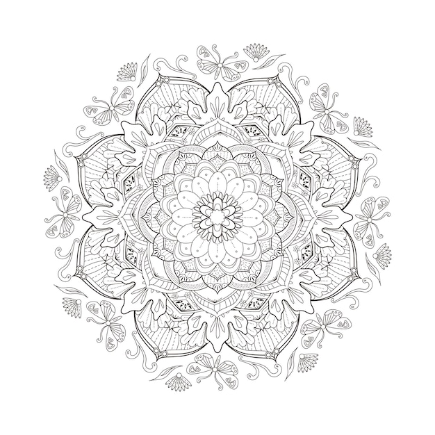 Decorative Mandala ornament with outline floral design