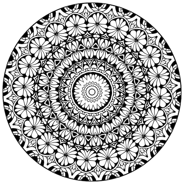 Decorative mandala with marine elements and waves on white background.