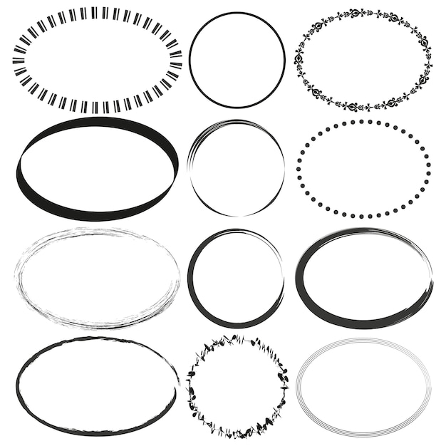 Decorative oval frames Black and white Various styles Vector elements