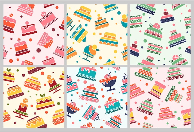 Decorative pattern design set with sweet cake